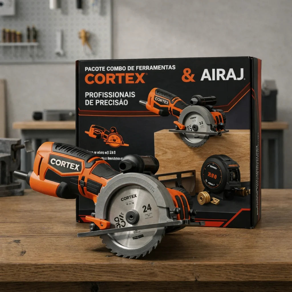 Serra Elétrica Circular Cortex Multiuso, 6 Lâminas Inclusas + BRINDES: Óculos de Proteção e Trena 10 Metros
